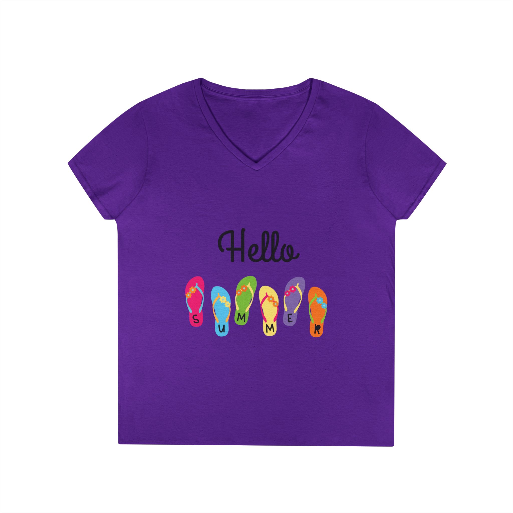 Hello Summer Flip Flop V-Neck T-Shirt, Summer Shirt, Vacation Tee, Beachwear, Casual Summer Outfit - Image 28