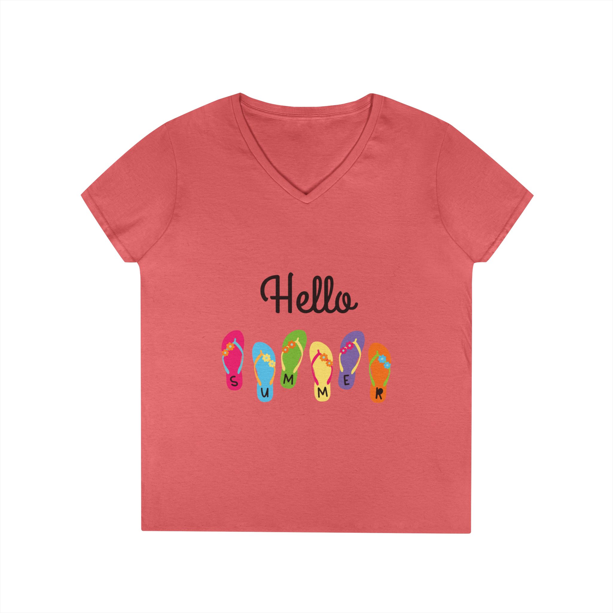 Hello Summer Flip Flop V-Neck T-Shirt, Summer Shirt, Vacation Tee, Beachwear, Casual Summer Outfit - Image 4