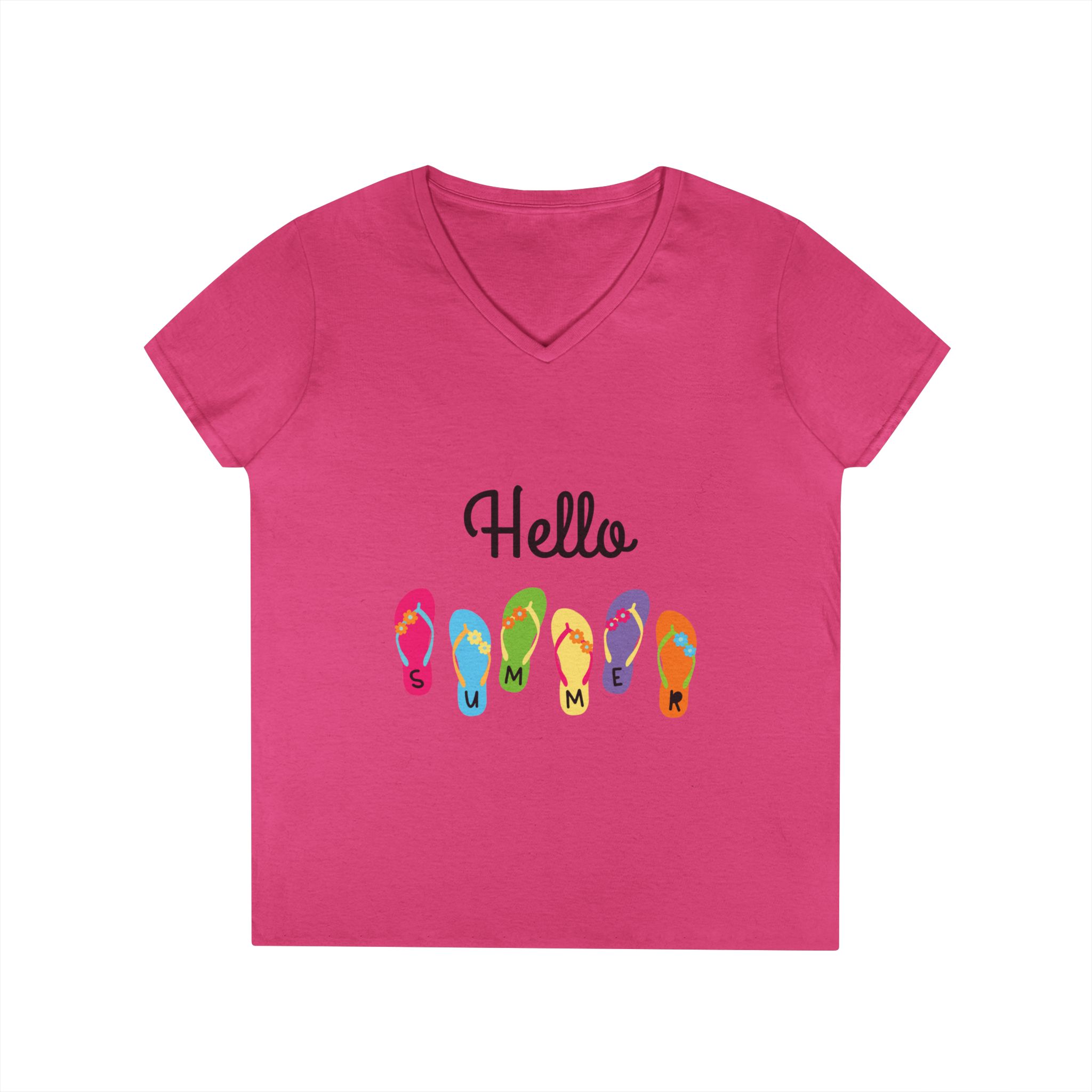 Hello Summer Flip Flop V-Neck T-Shirt, Summer Shirt, Vacation Tee, Beachwear, Casual Summer Outfit - Image 34