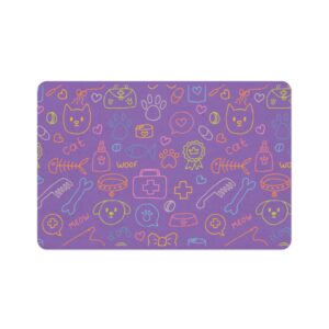 Colorful Pet Food Mat, Cute Cat and Dog Design, 12x18 Feeding Mat for Dogs and Cats, Paw Print Decor, Pet Lovers Gift