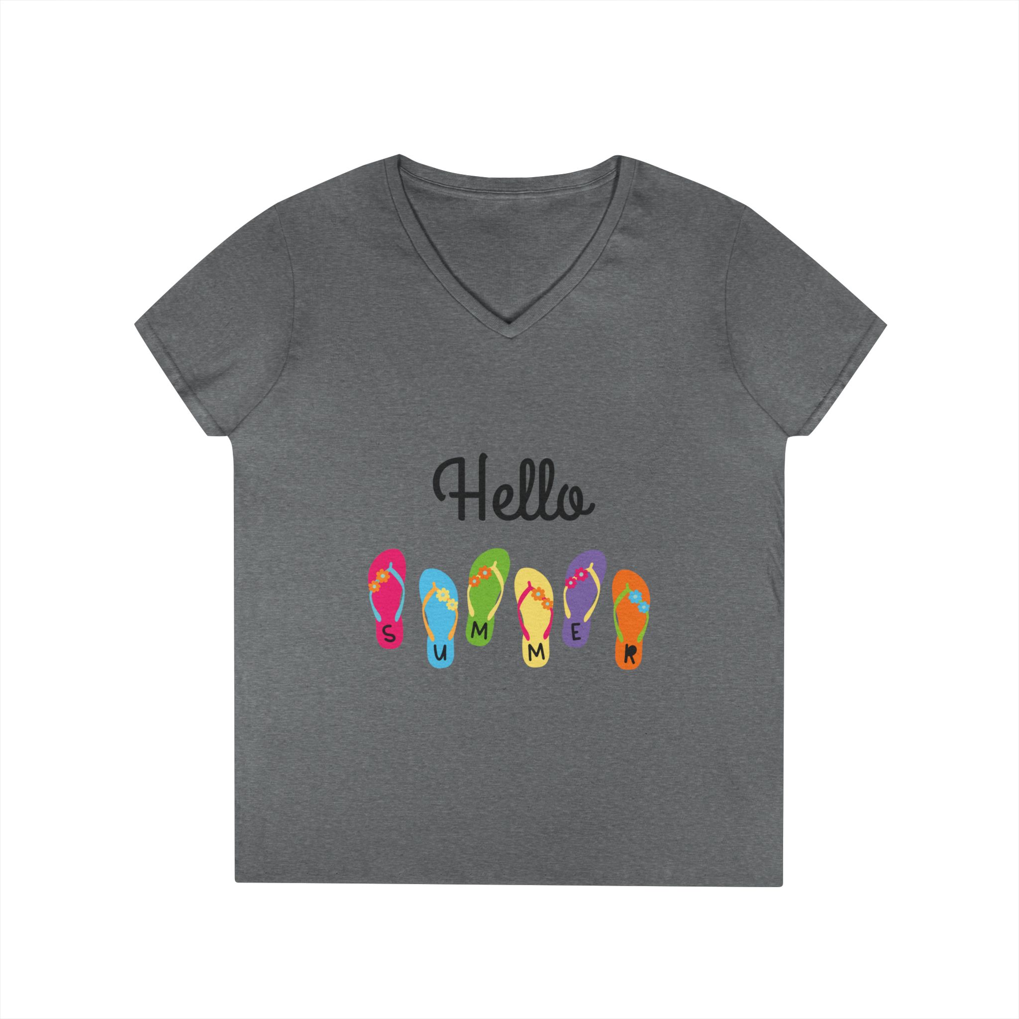 Hello Summer Flip Flop V-Neck T-Shirt, Summer Shirt, Vacation Tee, Beachwear, Casual Summer Outfit - Image 10
