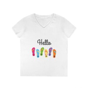 Hello Summer Flip Flop V-Neck T-Shirt, Summer Shirt, Vacation Tee, Beachwear, Casual Summer Outfit