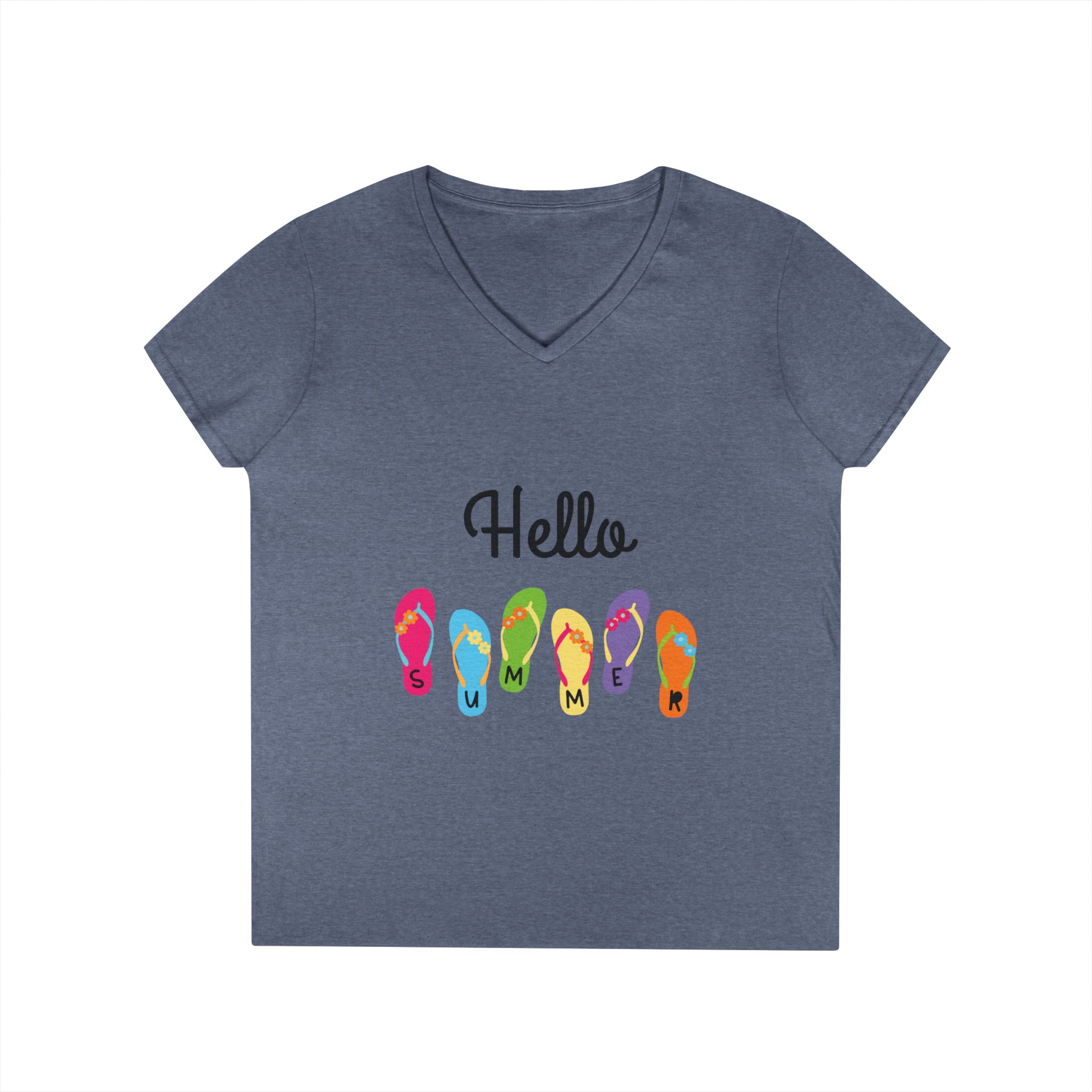 Hello Summer Flip Flop V-Neck T-Shirt, Summer Shirt, Vacation Tee, Beachwear, Casual Summer Outfit - Image 25