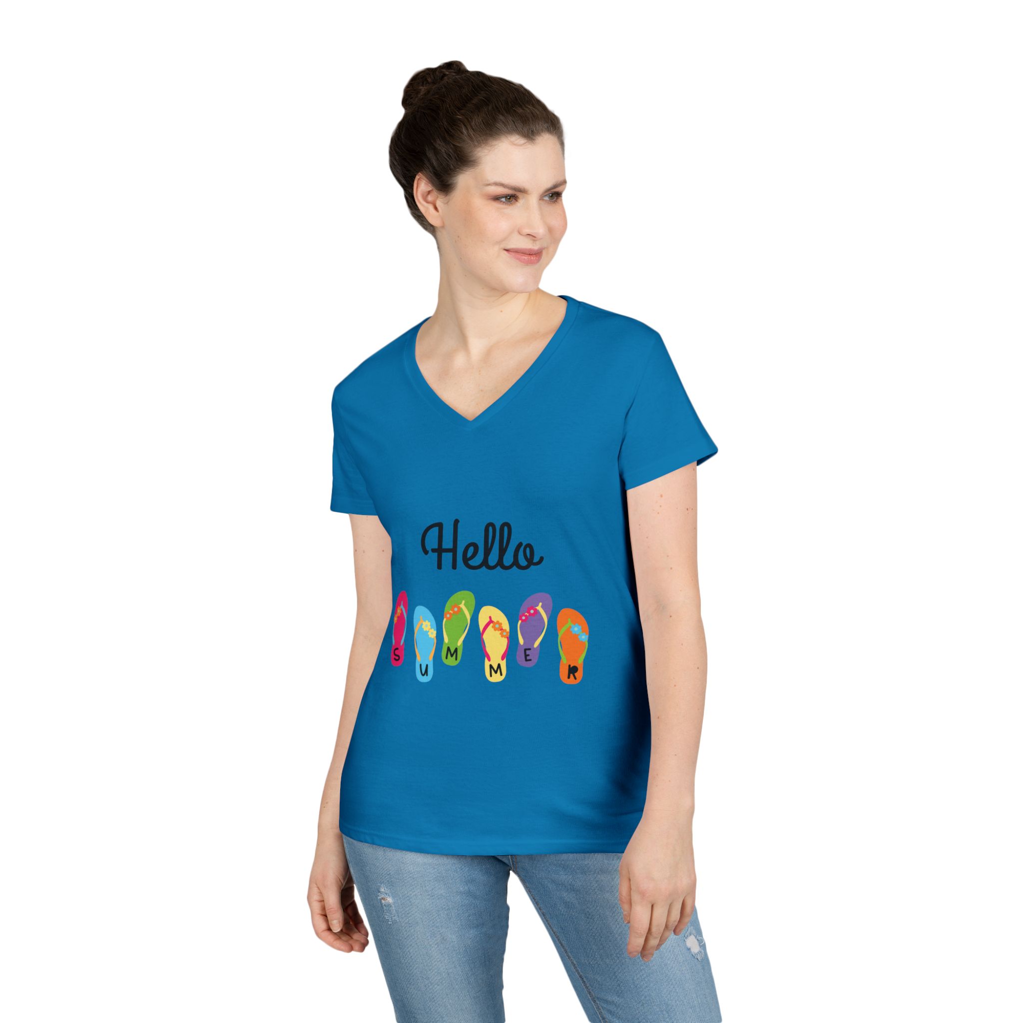 Hello Summer Flip Flop V-Neck T-Shirt, Summer Shirt, Vacation Tee, Beachwear, Casual Summer Outfit - Image 15