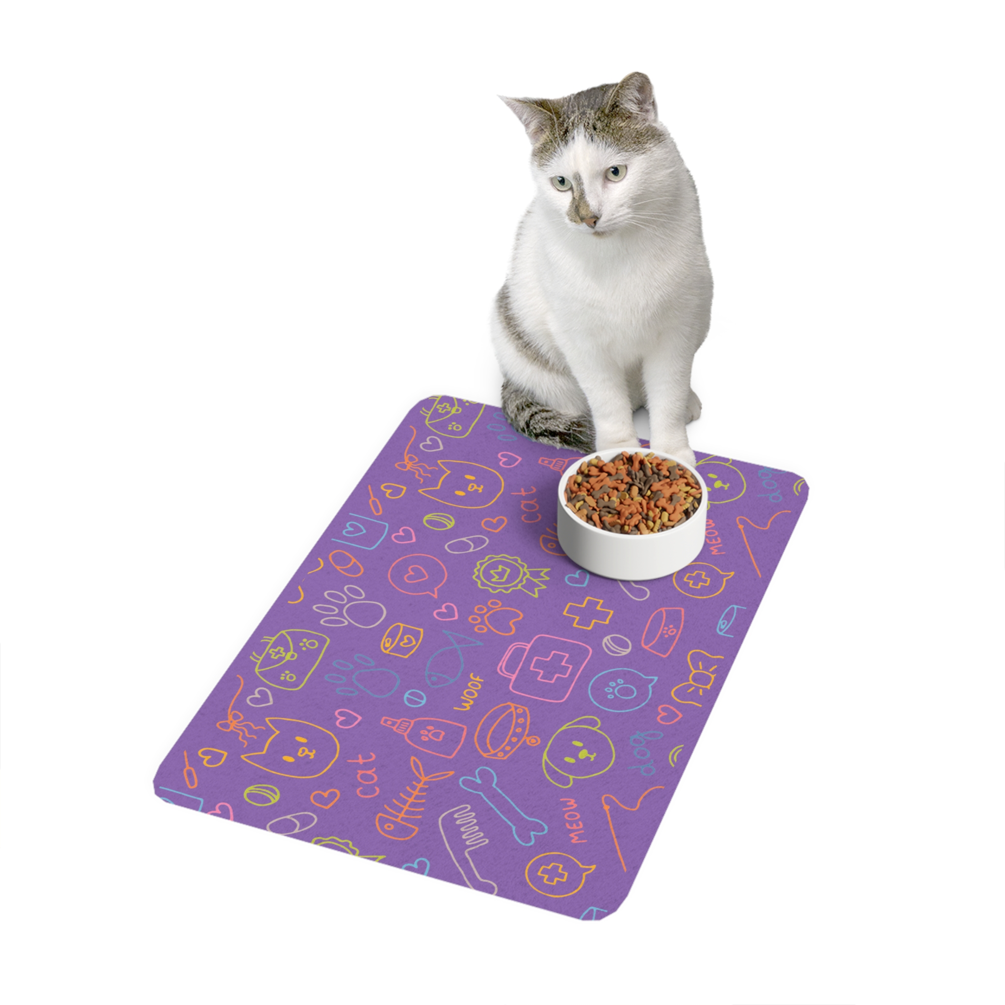 Colorful Pet Food Mat, Cute Cat and Dog Design, 12x18 Feeding Mat for Dogs and Cats, Paw Print Decor, Pet Lovers Gift - Image 3