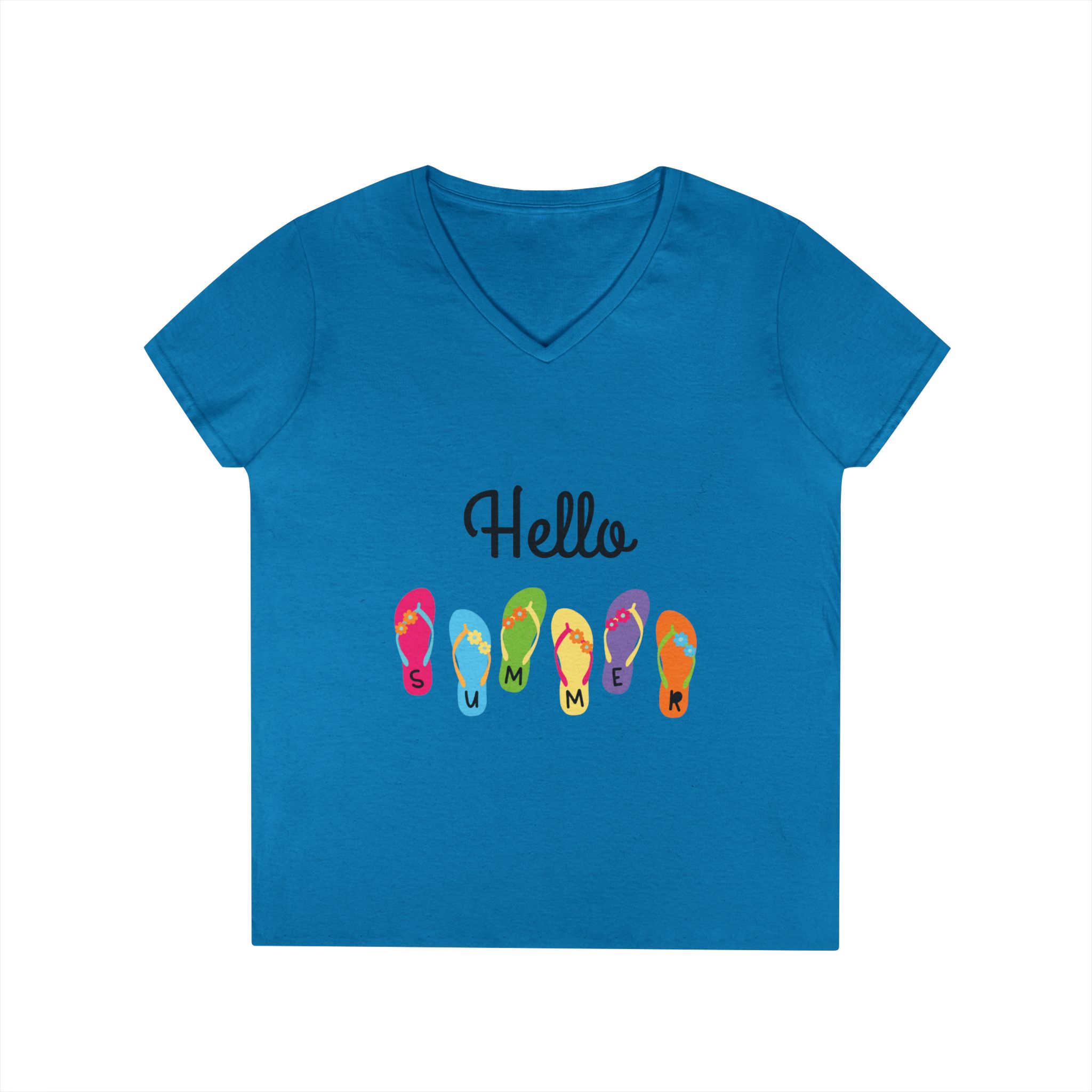 Hello Summer Flip Flop V-Neck T-Shirt, Summer Shirt, Vacation Tee, Beachwear, Casual Summer Outfit - Image 13