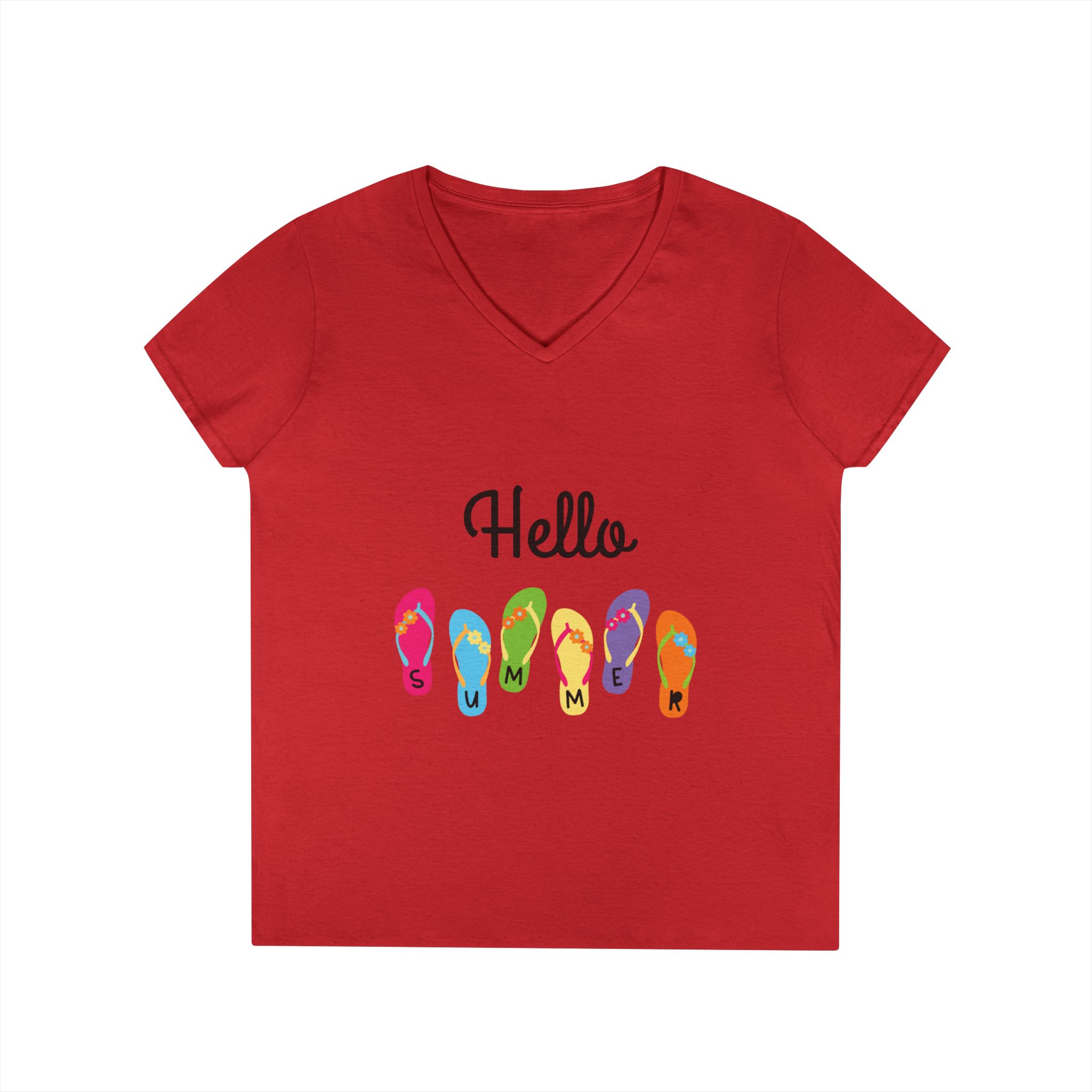 Hello Summer Flip Flop V-Neck T-Shirt, Summer Shirt, Vacation Tee, Beachwear, Casual Summer Outfit - Image 37