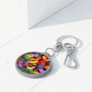 Round Rainbow Paper Chain Keyring Tag